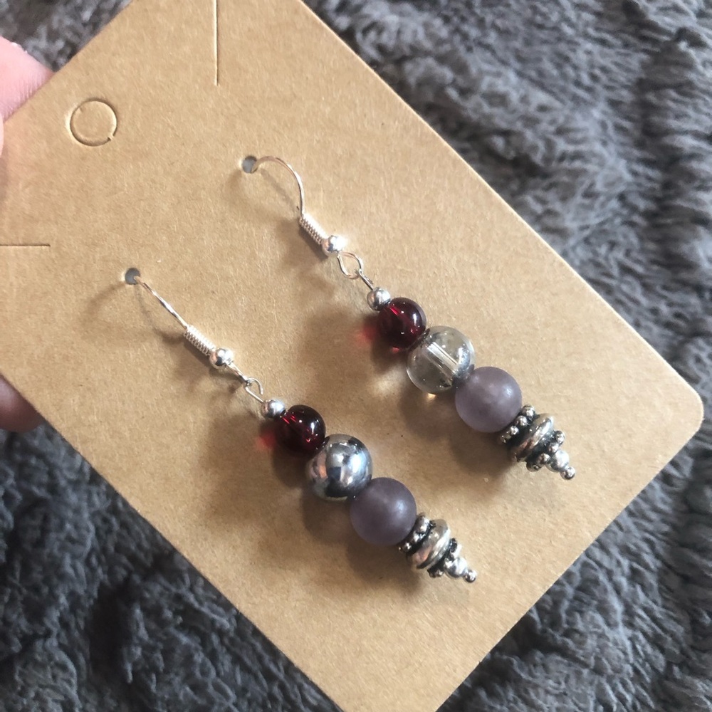 Handcrafted vintage bead genuine almandine garnet dangle earrings